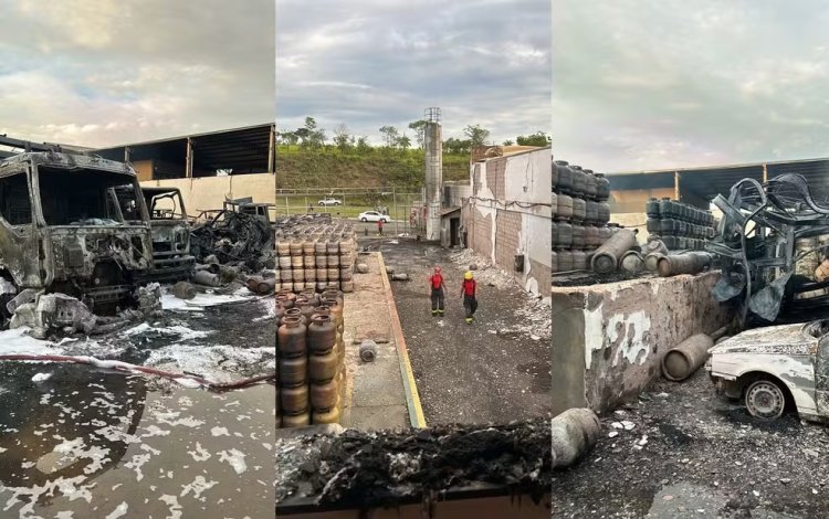 VÍDEO: Depósito de gás pega fogo em Minas; incêndio tem suspeita de crime 2 VÍDEO: Depósito de gás pega fogo em Minas; incêndio tem suspeita de crime