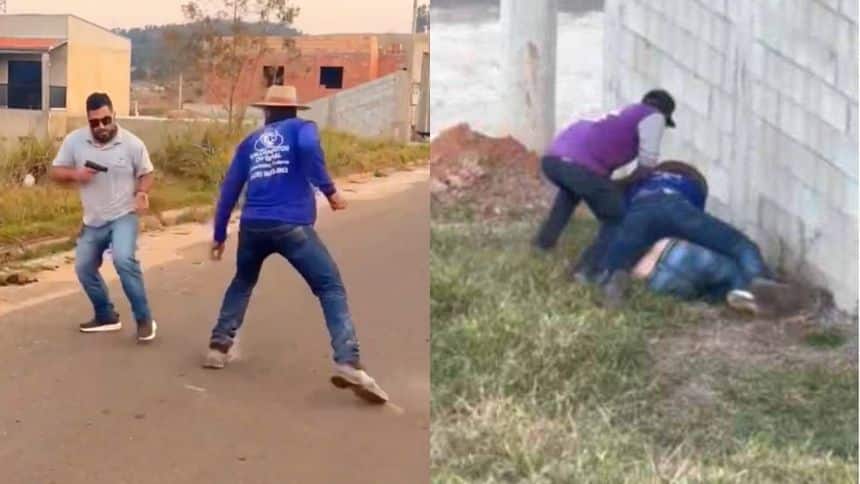 Vídeo: Servidor de prefeitura ameaça pedreiros com pistola de ar e apanha em Minas 2 Vídeo: Servidor de prefeitura ameaça pedreiros com pistola de ar e apanha em Minas