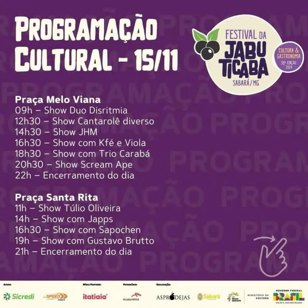 Festival da Jabuticaba será realizado em Sabará; confira detalhes - eda59a39dd62d70d31b82498e7777f990278e363