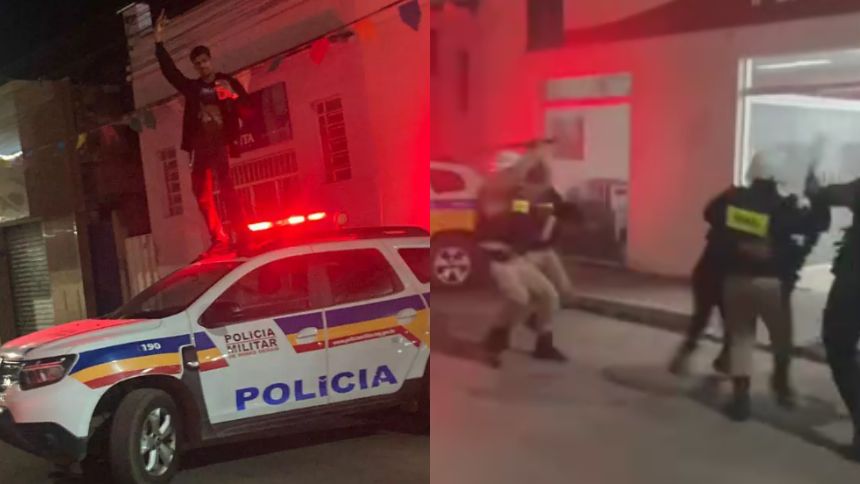 Homem sobe em viatura, desobedece ordem para descer e entra em confronto com a PM na Grande BH 2 Homem sobe em viatura, desobedece ordem para descer e entra em confronto com a PM na Grande BH