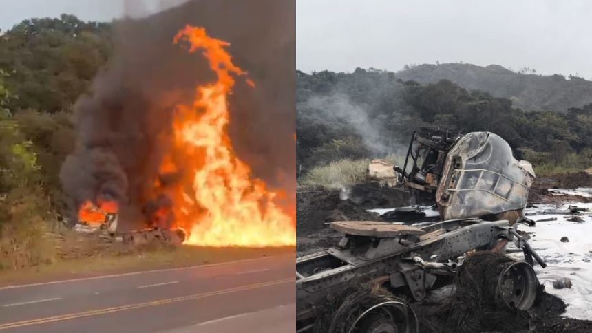 Vídeo: Caminhão explode e motorista morre carbonizado na BR-040, em Minas 2 Caminhão explode e motorista morre carbonizado na BR-040, em Minas